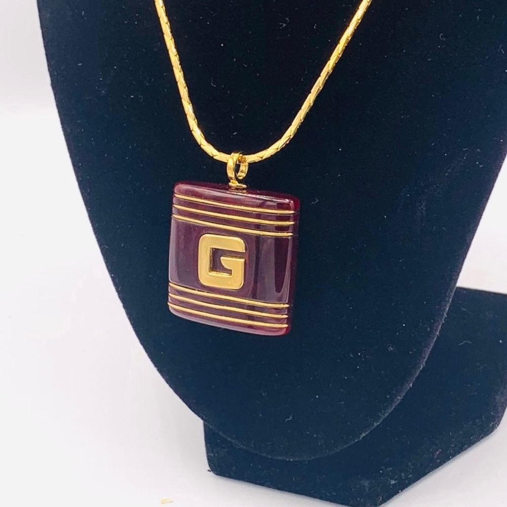 Givenchy Remarkable 1976 Vintage Acrylic ‘G’ Pendant Necklace.
